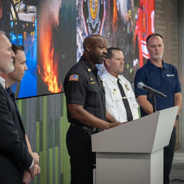 SDFR Fire Chief Robert Logan provides remarks during a press conference