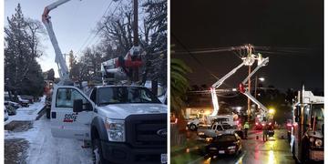 Crews working through snow and rain